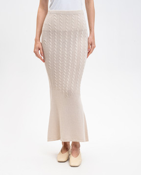 Twinset Beige wool patterned maxi skirt 252TP3322