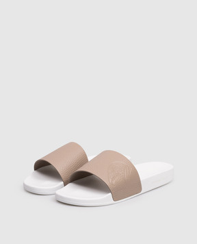 Stefano Ricci Beige leather flip-flops with embossed logo UG31G760VD