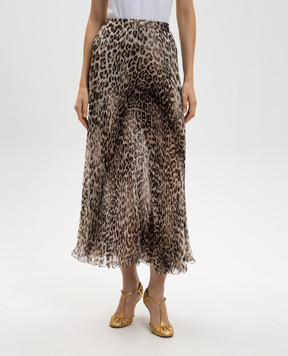 Ermanno Scervino Beige silk midi skirt with animal print D482O359YEO