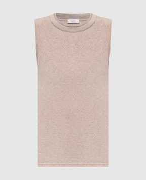 Peserico Beige melange top with monil chain and lurex A08625J05669C