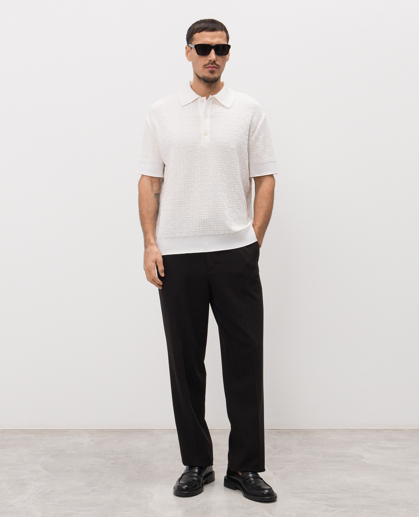 White wool and linen polo shirt with a pattern Balmain 2