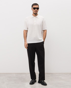 Balmain White wool and linen polo shirt with a pattern GH1GB044KI03