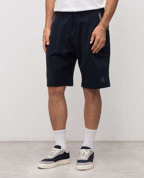 Brunello Cucinelli Blue shorts with logo print MM8433103G