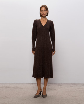 Brunello Cucinelli Brown ribbed cashmere dress M9A895A92