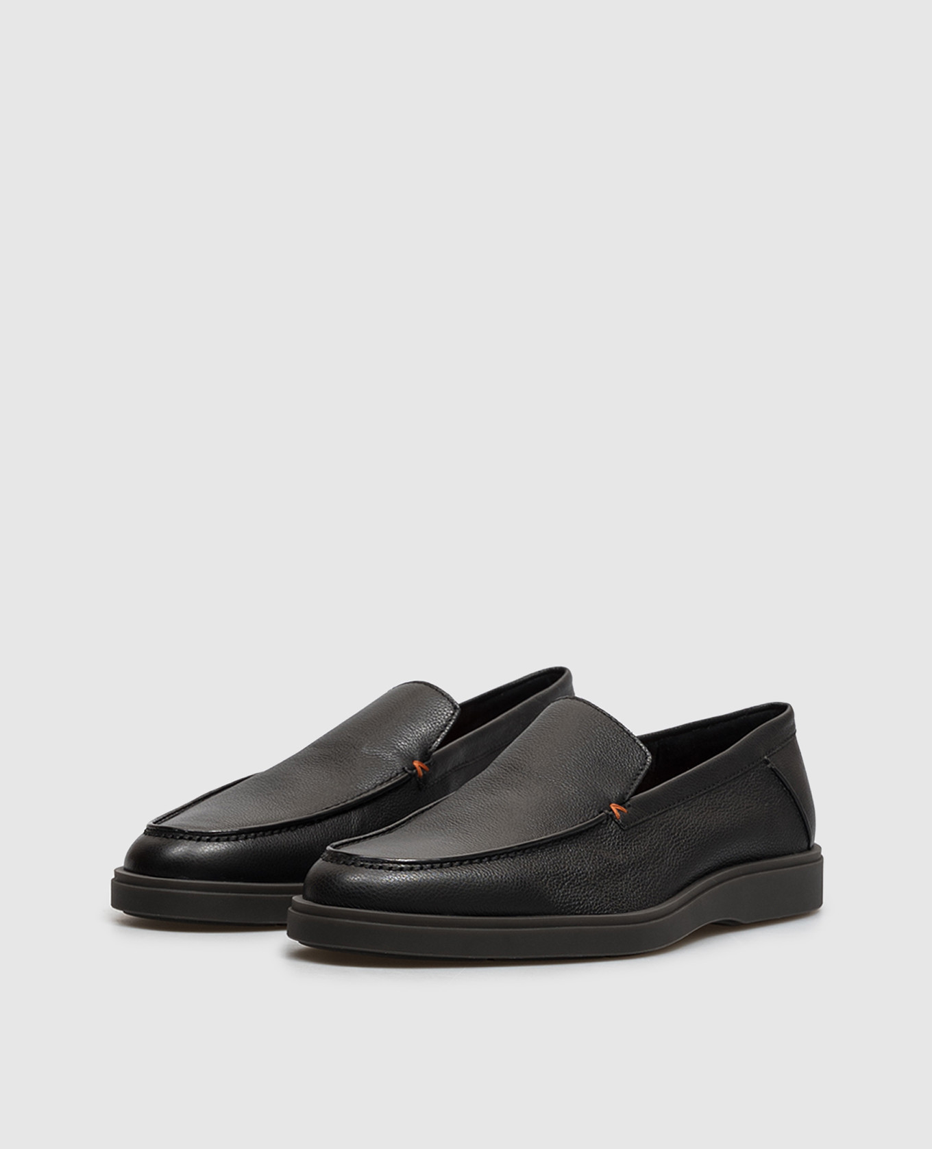 Black leather loafers with textured logo Santoni 2