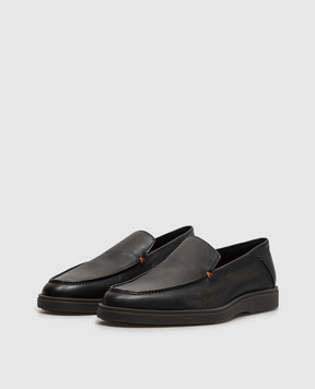 Santoni Black leather loafers with textured logo MGDG17824SMOSWLM
