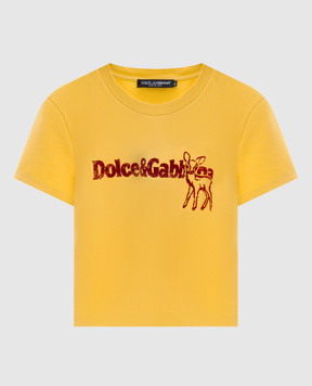 Dolce&Gabbana Yellow T-shirt with textured print F8W08TGDDM9