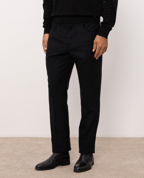 Stefano Ricci Black wool trousers with logo patch M8T63B0050T989U