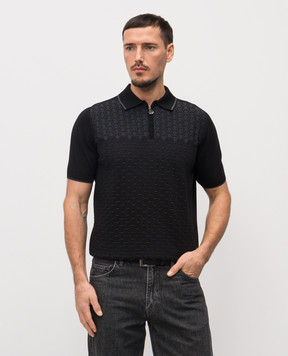 Stefano Ricci Black polo shirt with patterned silk K818109P31F26175