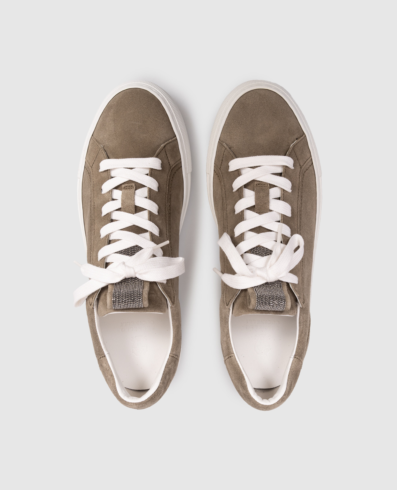 Khaki suede sneakers with monil chain Brunello Cucinelli 4