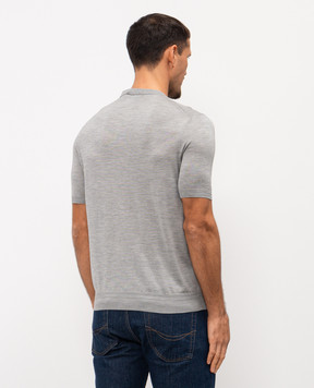 Stefano Ricci Grey melange silk T-shirt with embroidered logo K616215G10F26101