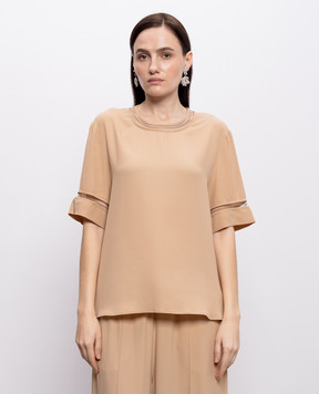 Fabiana Filippi Brown silk blouse with monil chain TPD266F289L775