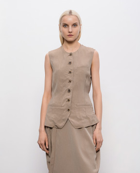 UMA WANG Brown asymmetric striped vest UW6056