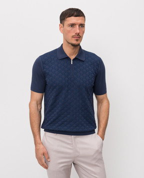 Bertolo Cashmere Blue polo shirt with patterned silk 902529002542