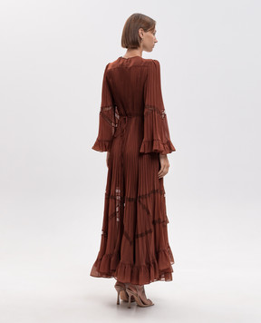 Twinset Brown pleated dress with ruffles 262TP2690