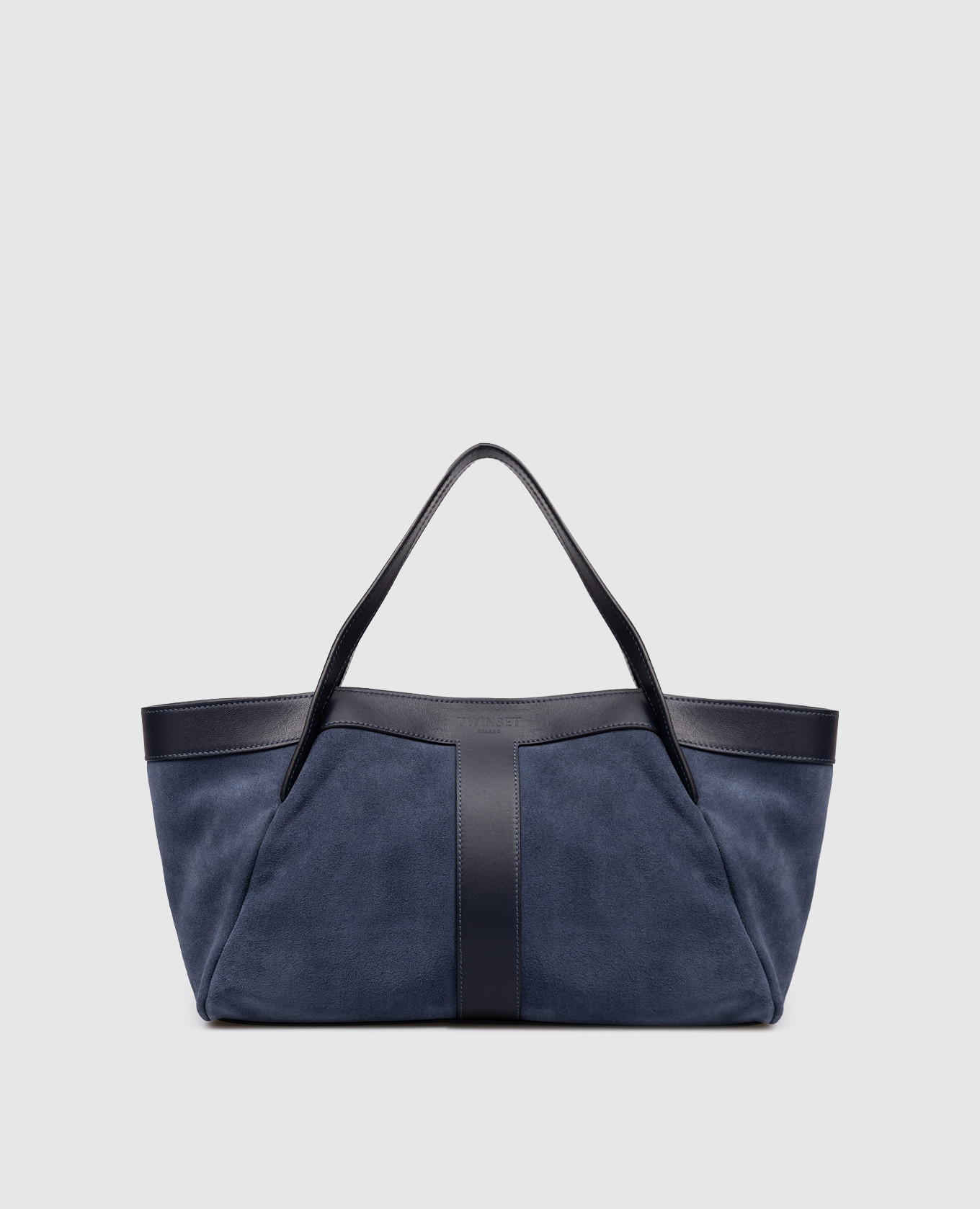 

Blue suede tote bag with logo embossing Twinset