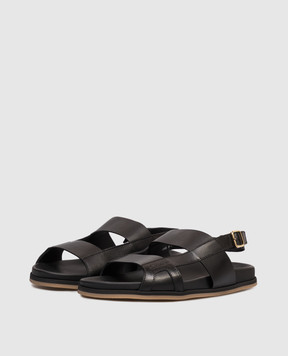Santoni Black leather sandals with embossed logo MCEG19327HV6MGOR