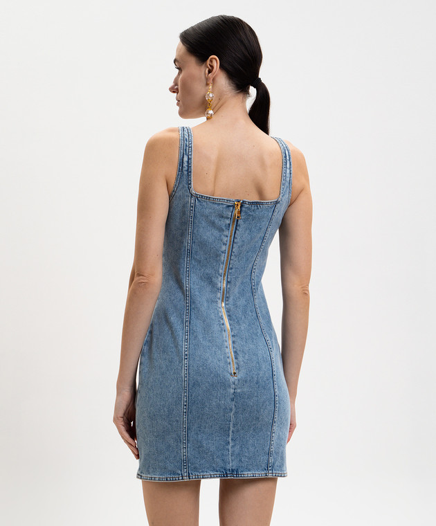white christmas dresses Balmain blue quilted denim mini dress with gold buttons details – Loop  Generation main image 0