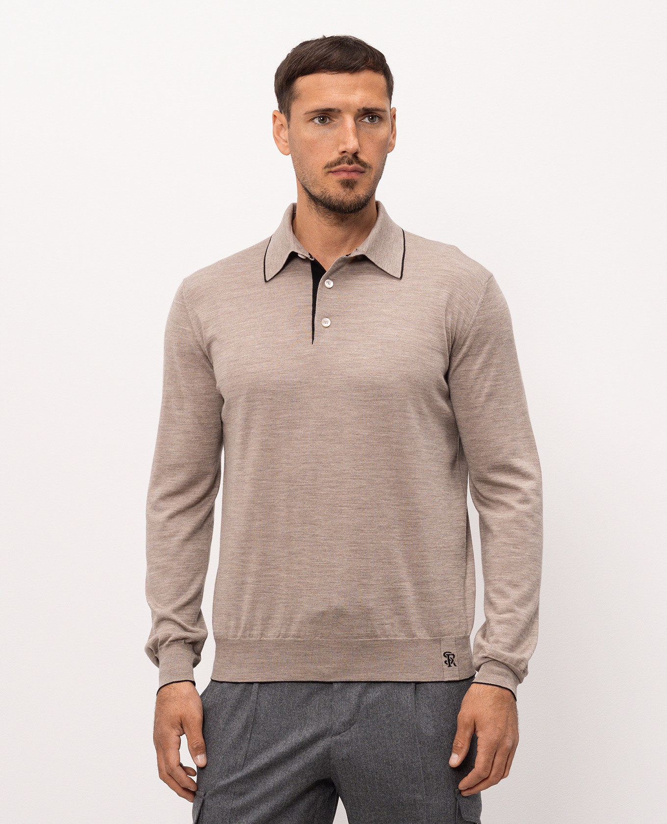 Brown wool, cashmere and silk polo shirt Stefano Ricci 3