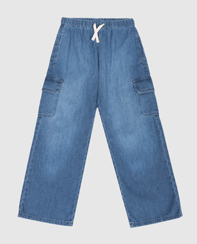 Palm Angels Kids' blue cargo jeans with logo print PBYB008S26DEN001