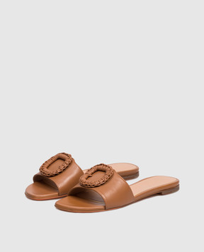 Santoni Brown leather flip-flops with buckle WHPF72081HA1NWKE