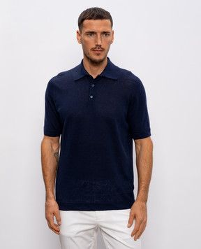 Brunello Cucinelli Blue polo with linen M2L00315