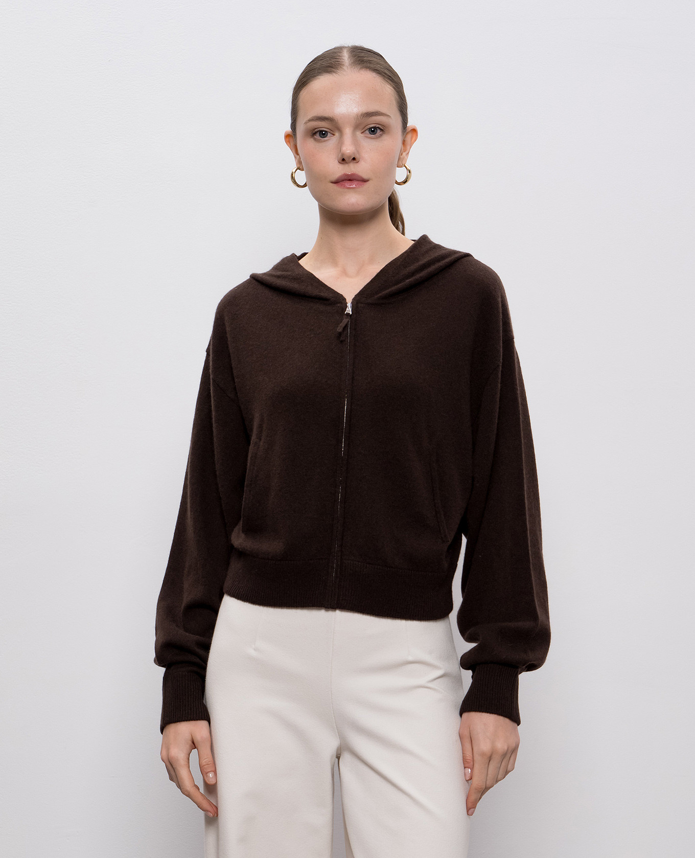 

Brown wool and cashmere cardigan with hood Allude