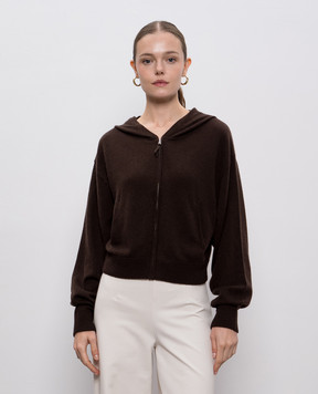 Allude Brown wool and cashmere cardigan with hood 25517700