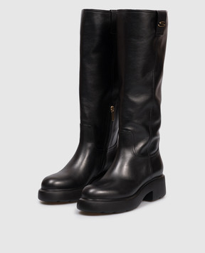 Santoni Black leather boots with monogram logo WSEW71747SMONVRF