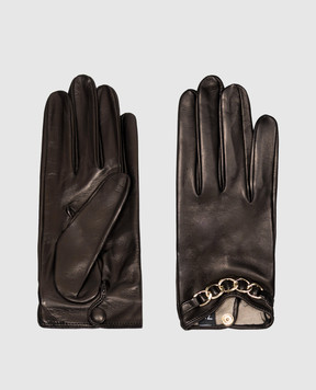 Sermoneta Gloves Black leather gloves with chain AN07FCATENACH