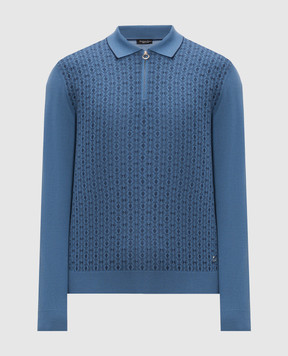 Stefano Ricci Blue wool and silk polo shirt with pattern KE06020P30E26406