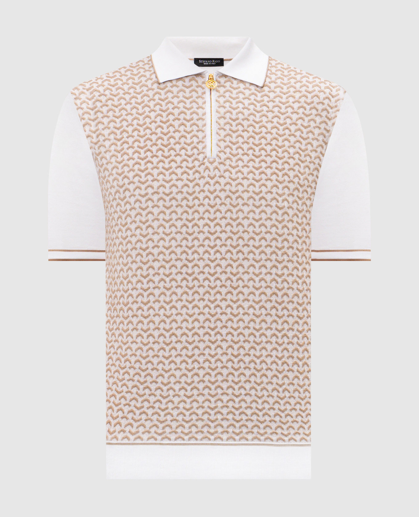 White silk polo with logo