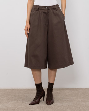 Brunello Cucinelli Brown Bermuda shorts with a monil chain MPB56P9310