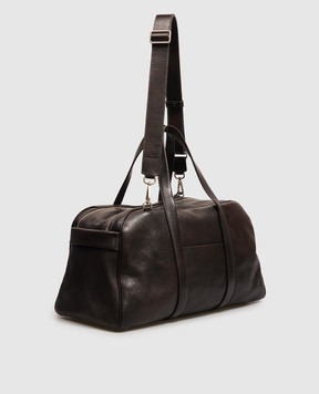 Orciani Brown leather travel bag with textured logo P00760LGN