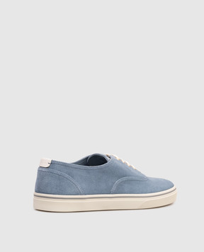 Brunello Cucinelli Blue suede sneakers with logo patch MZUPIGZ334