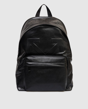 Off-White Black leather backpack with textured logo OMNB126S26LEA001