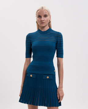 Balmain Blue top with textured stripe pattern HF1ALB50KK10