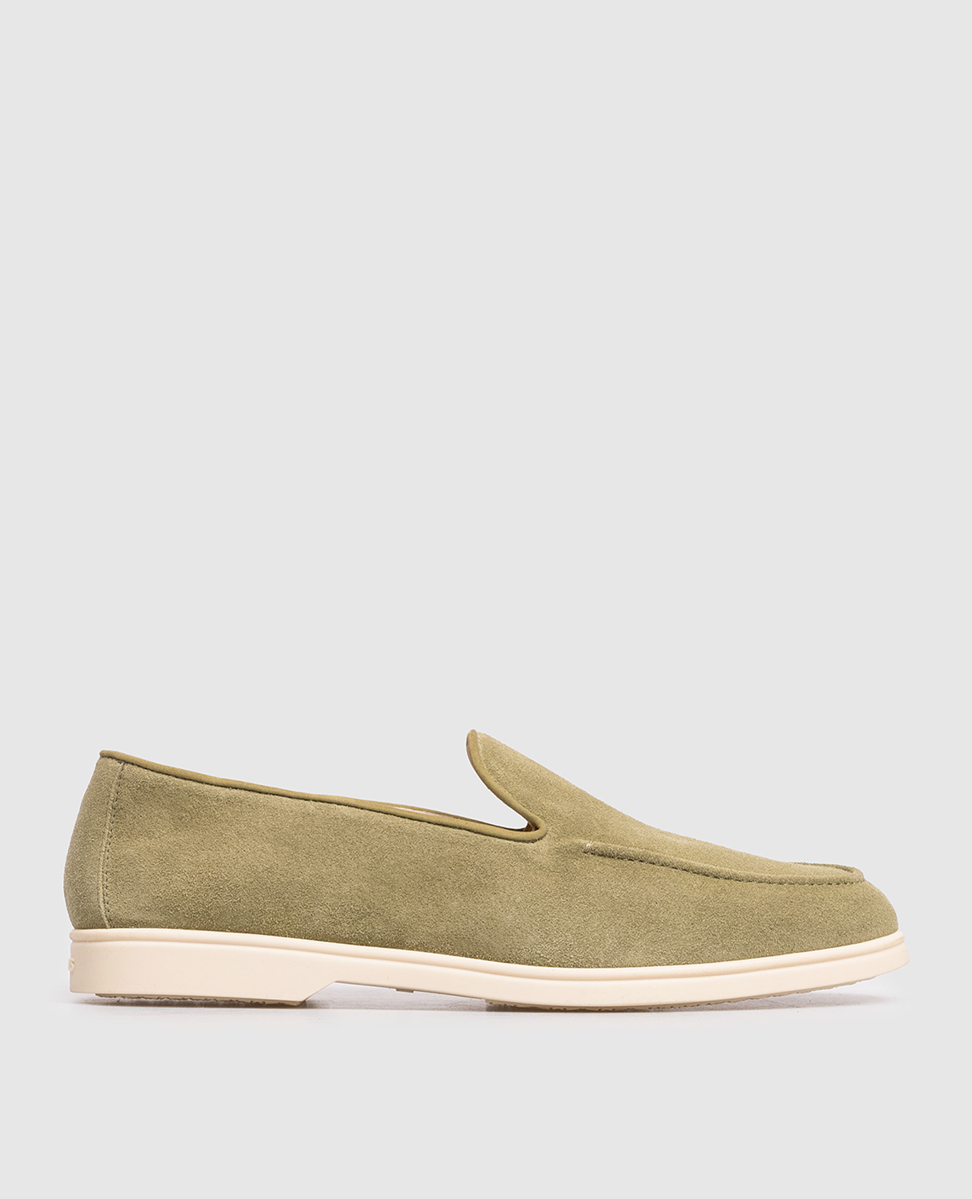 Green suede loafers with logo
