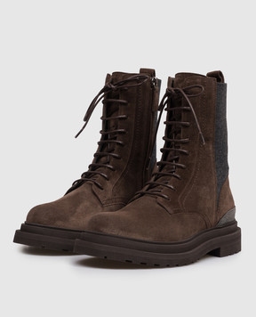 Brunello Cucinelli Brown suede boots with monil chain MZSFG3308P