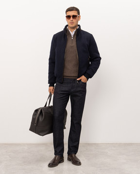 Pini Parma Brown wool and cashmere sweater with zipper HZIPRIBBRW