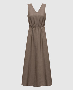 Peserico Brown linen dress with monil chain A0222405435