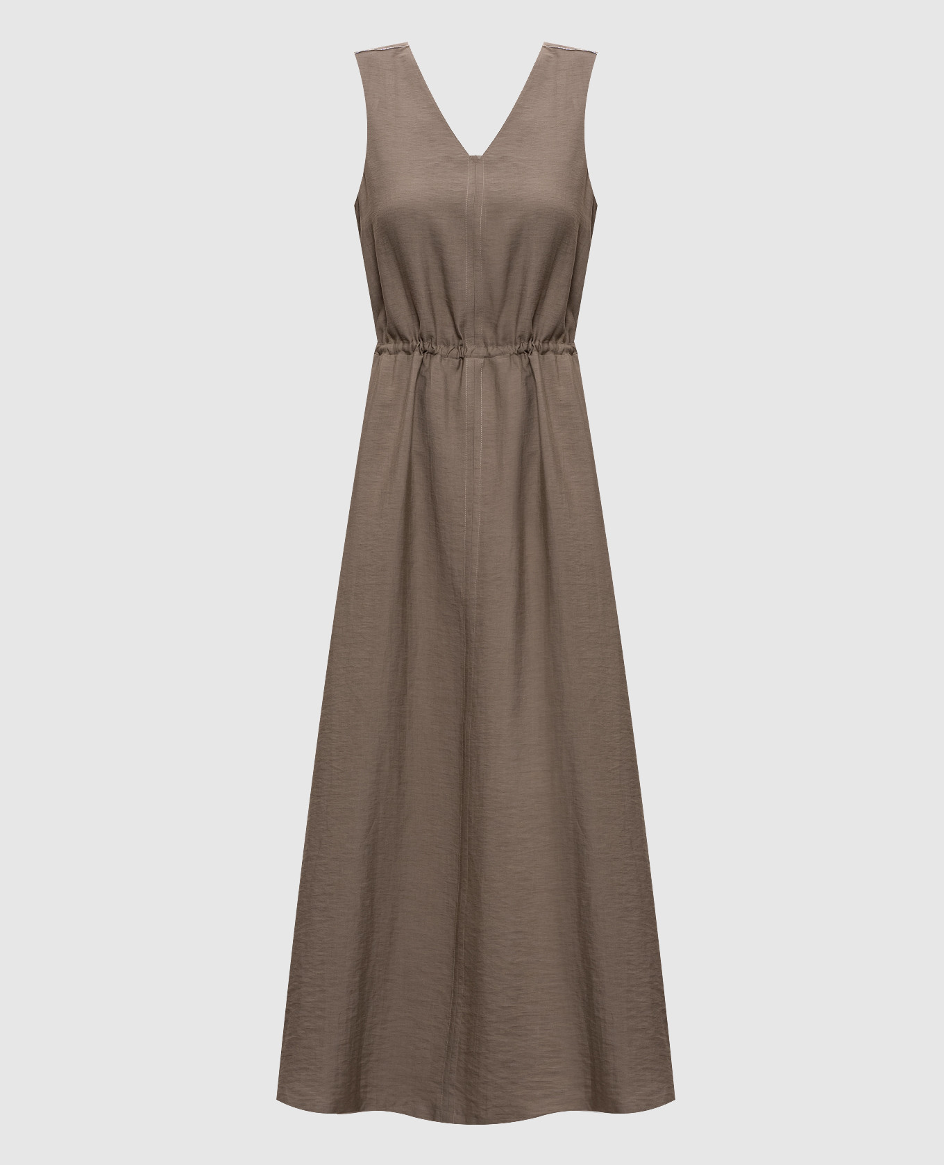 Brown linen dress with monil chain