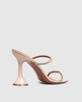 Amina Muaddi Gilda beige leather mules with crystals 16S366084GIL