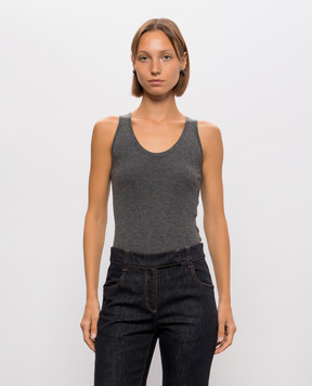 Brunello Cucinelli Gray ribbed top with lurex M9A822220