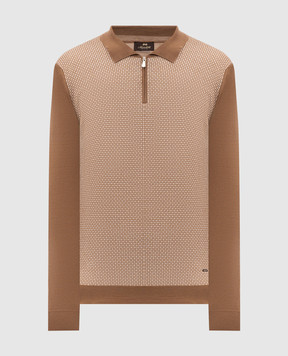 Enrico Mandelli Brown wool and silk patterned polo shirt 4K040A5904