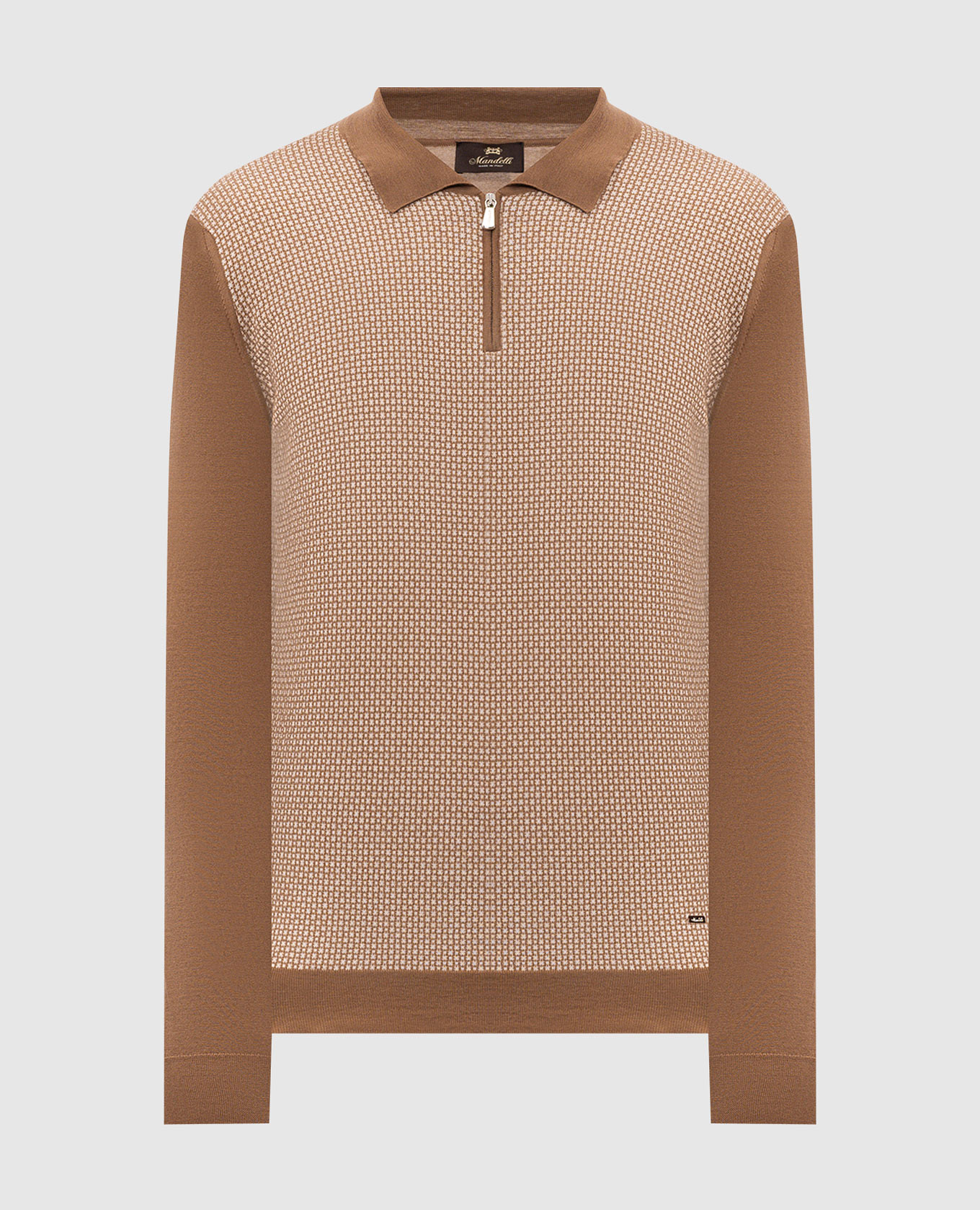 Brown wool and silk patterned polo shirt Enrico Mandelli