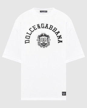 Dolce&Gabbana White T-shirt with contrast logo embroidery G8PN9ZG7POP