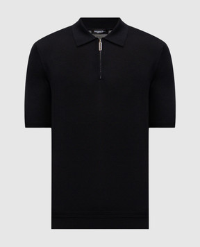 Stefano Ricci Black silk polo shirt with embroidered monogram logo K616215P31F26101