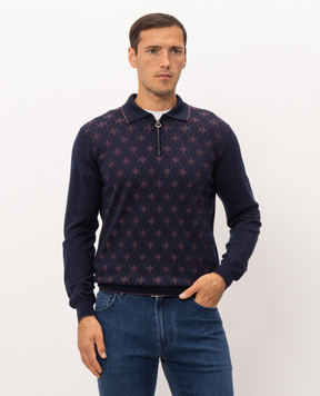 Stefano Ricci Blue wool, silk and cashmere polo shirt with a pattern KE08025P30E26476