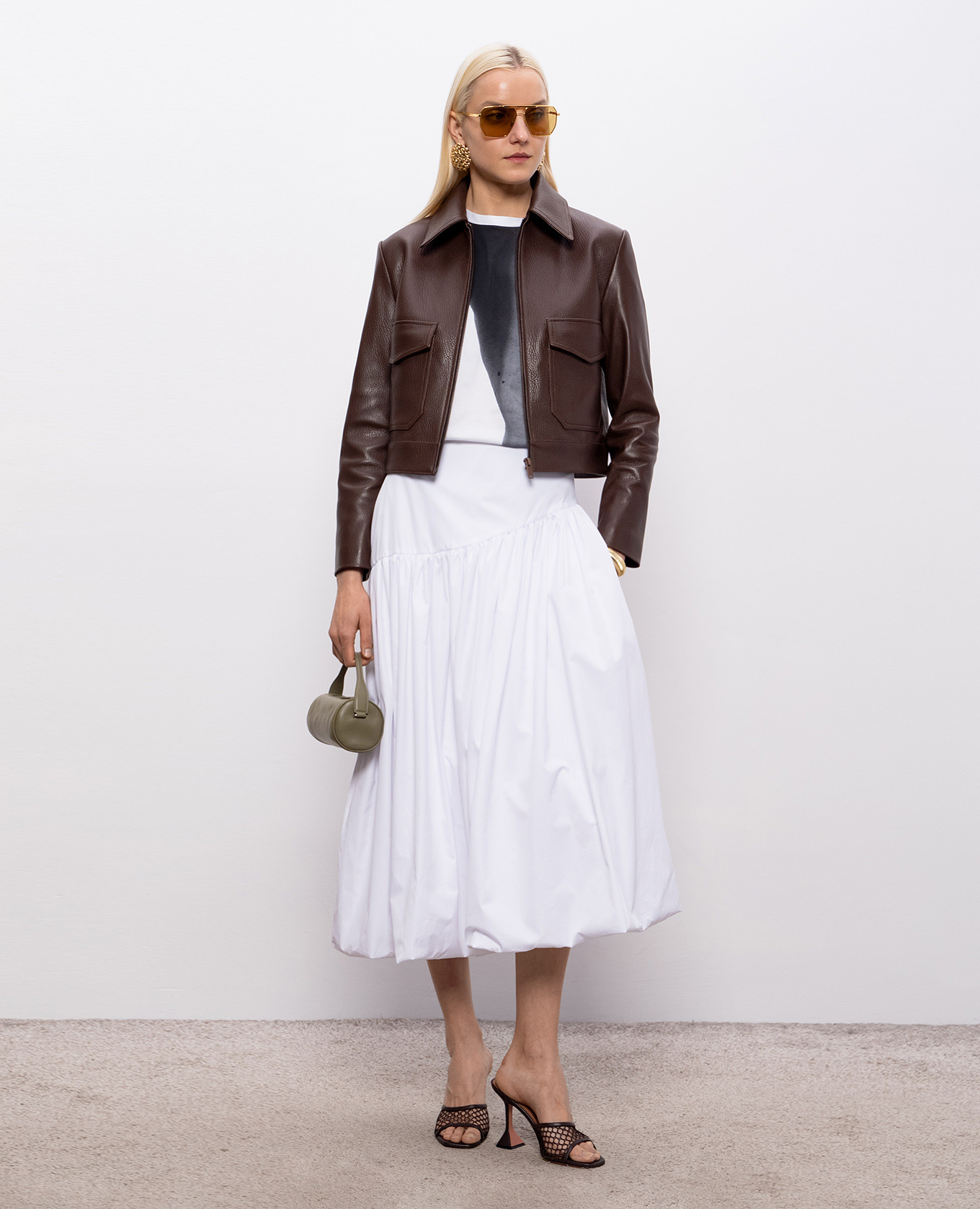 Brown cropped leather jacket Babe Pay Pls 2